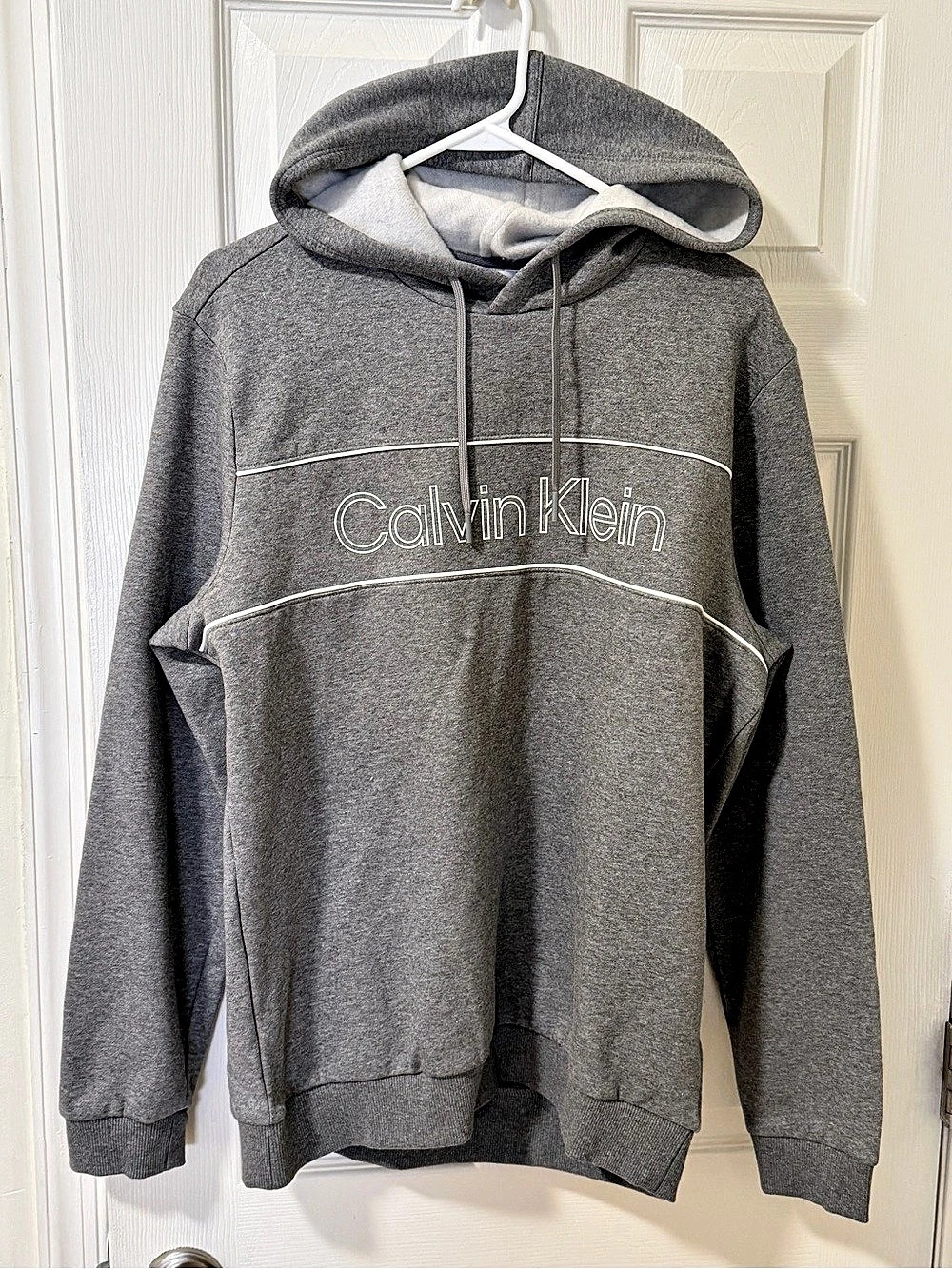 Calvin Klein Men’s Logo Hoodie Grey Heather Color Block Gray Medium